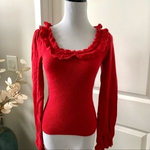 Arden B red ruffle trim sweater XS